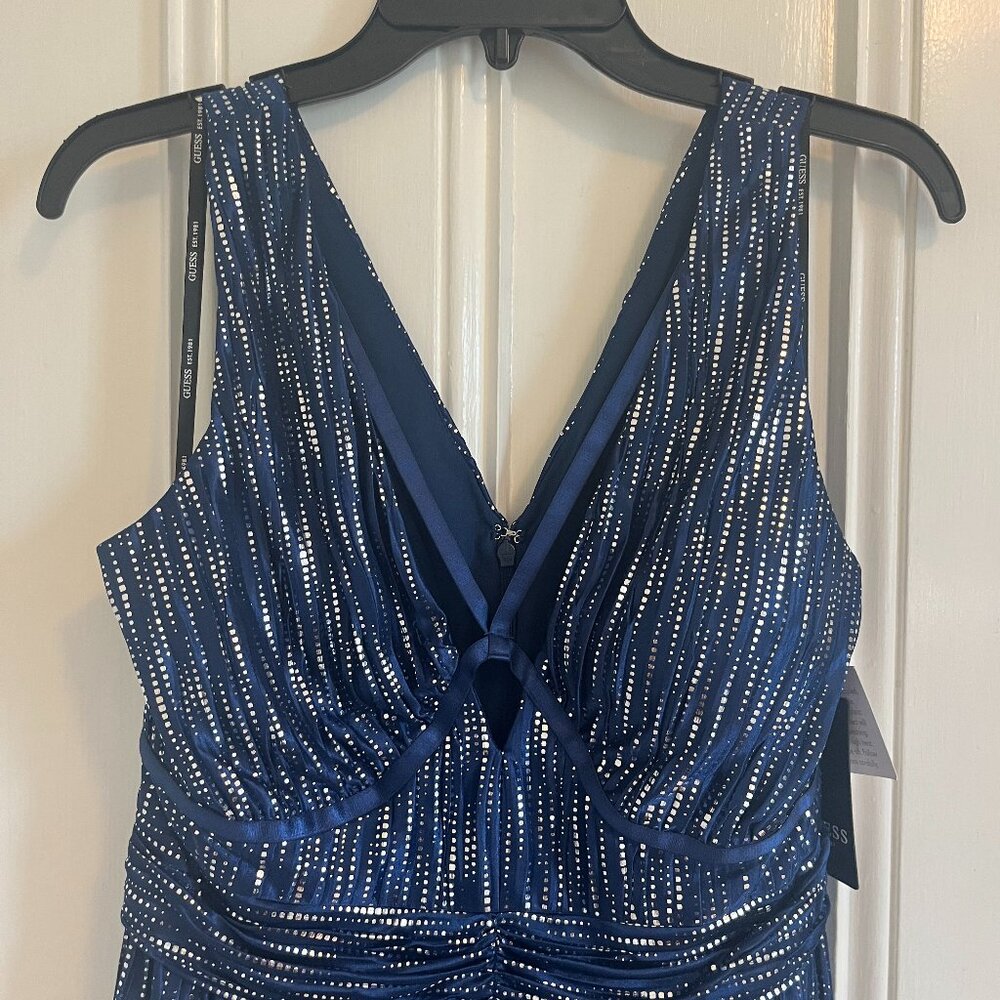 GUESS Metallic Blue Maxi Dress Size 10 NWT - Picture 3 of 6